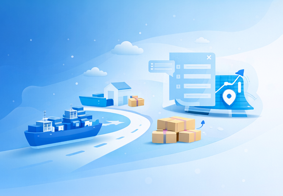 End-to-end buying process illustration showing supplier discovery, sourcing, shipping and delivery
